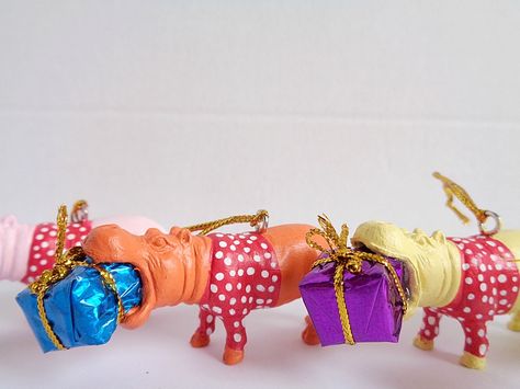 Hungry Hippo Christmas Ornaments Hippo Christmas, Hippopotamus For Christmas, Hungry Hippos, Group Gifts, Ornament Tutorial, Hip Hip, Handmade Christmas Ornaments, Plastic Animals, Animal Ornament