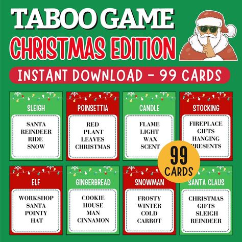 Christmas Family Cards, Taboo Cards, Taboo Game, Christmas Phrases, Christmas Games For Family, Family Party Games, Christmas Game, Family Cards, Christmas Scents