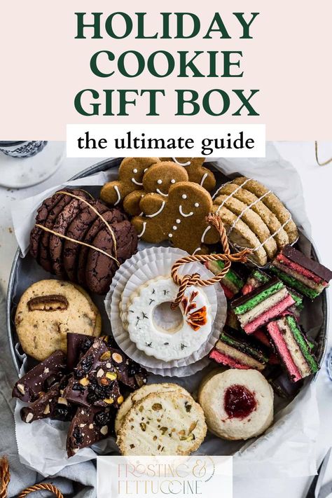 Want to make a holiday cookie gift box this year? Here's the ultimate guide on how to make a cookie box, plus DIY cookie box ideas! Get cookie box packaging ideas and decoration tips, plus the best holiday cookie recipes to make and bake at home. Homemade Dessert Gift Box Ideas, Mailing Cookies Care Packages, Cookie Containers Packaging Ideas, Cute Way To Package Cookies, Cookie Box Cookies, Diy Cookie Tins Ideas, Christmas Cookie Box Packaging Ideas, Easy Cookie Box Recipes, Diy Cookie Boxes