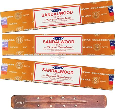 Satya Nag Champa Sandalwood Incense Sticks | x3 pack | with SAMASIA incense sticks holder Sandalwood Incense, Nag Champa, Reiki Meditation, Incense Sticks Holder, Incense Sticks, Pure Essential Oils, Diy Candles, Home Fragrance, Natural Materials