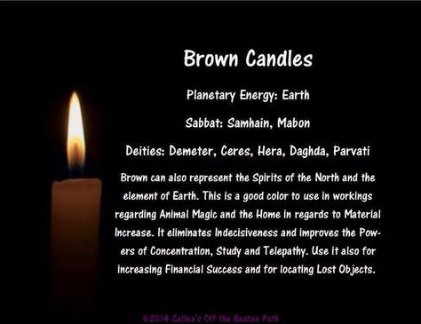 Candles Elemental Magick, Candle Magik, Magickal Correspondences, Brown Candle, Wicca Spells, Wiccan Candle, Spell Magic, Witchy Candles, Candle Magic Spells