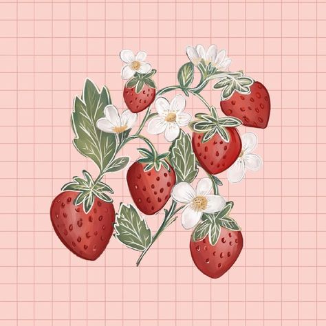 Kawaii Strawberry, Strawberry Art, Print Illustration, Illustration Digital, Christmas Illustration, Cute Kawaii, Home Interior, Art Home Decor, Art Home