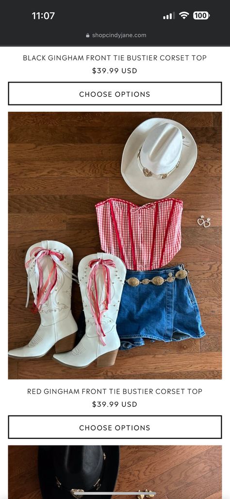 Gingham Corset Top, Country Style Aesthetic, Whiskey Myers Concert Outfit Ideas, Halloween Costumes Ideas Aesthetic, Red Country Outfit, Red Gingham Outfit, Ty Myers, Country Concert Outfits Summer, Acl Fits