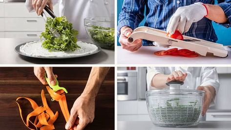 Preparing Delicious Salads Is Easier with These Kitchen Tools | Cook's Illustrated Exciting Salads, Apple Peeler, Salad Inspiration, Kitchen Logo, Radish Salad, Salad Spinner, Citrus Juicer, Scallops Seared, Cooks Illustrated