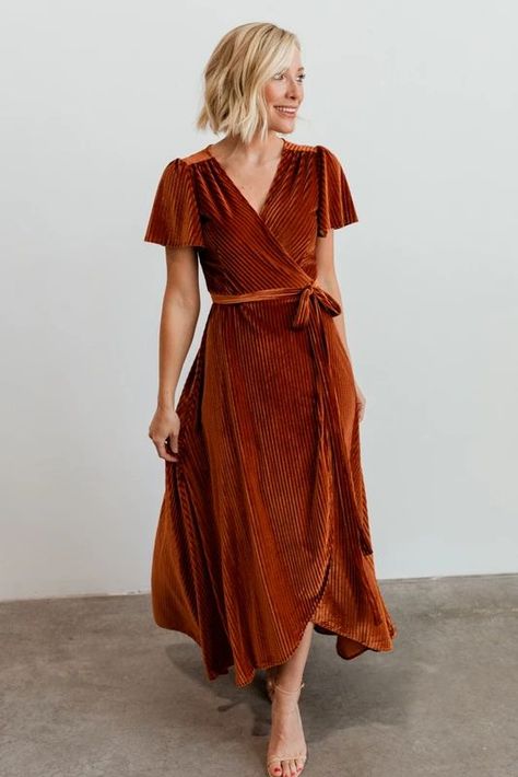 Velvet Wrap Dress, Baltic Born, Orange Velvet, Wrap Maxi Dress, Mid Length Sleeves, Velvet Material, Maxi Wrap Dress, Mode Vintage, Mode Inspiration