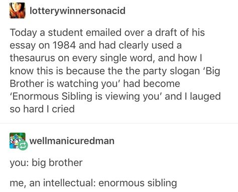 Enormous sibling Funny Sibling Stories, Sibling Tumblr Posts, Siblings Tumblr, Book Writing Inspiration, Funny Tumblr Posts, Tumblr Posts, Tumblr Funny, Funny Posts, Make Me Happy