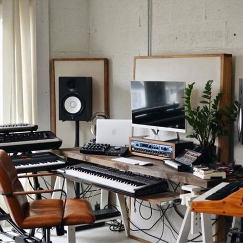 Constantly chasing the next ‘miracle’ synth? What is Gear Acquisition Syndrome? Read the forbidden confessions of a synth junkie… Paint A Pot, Aesthetically Pleasing Home, Studio Music Room, Recording Studio Desk, Home Studio Desk, Home Recording Studio Setup, Recording Studio Setup, Music Studios, Diy Desktop