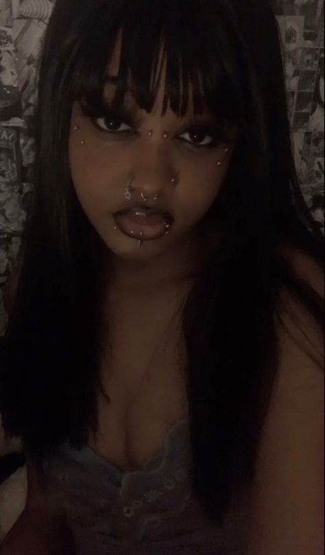 #alternative #altfasion #goth #metalhead #piercing Lip Fang Piercing, Reverse Eyebrow Piercing, Piercing Set Up Face, Anti Brow Piercing, Piercings Ideas Face, Cute Emo Makeup, Anti Eyebrow Piercing, Piercings Goth, Brow Piercing