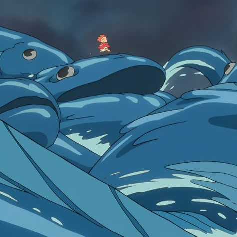 Ponyo Water Scene, Ponyo Running On Water, Ponyo Themed Phone, Ponyo Sisters, Studio Ghibli Water, Moki Cherry, Ponyo Underwater, Ponyo Ocean, Ghibli Screencaps