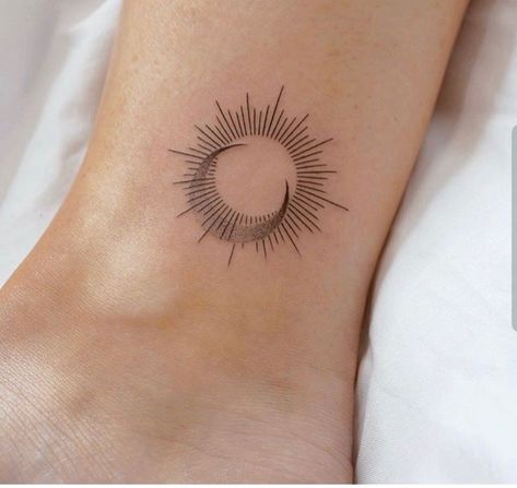 Narrow Tattoo Ideas, Minimalist Sun Tattoo, Sun And Moon Tattoo Ideas, Tattoo Writing Styles, Moon Tattoo Ideas, Tattoo Sonne, Tiny Bird Tattoos, Sun Moon Rising, Glyph Tattoo