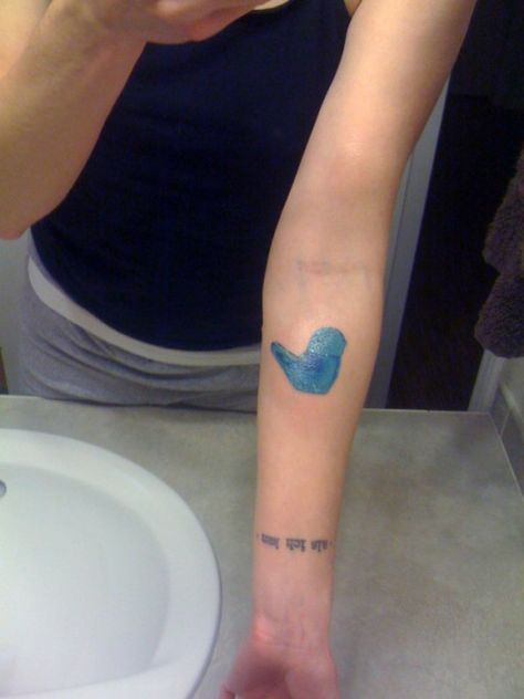 forearm placement Blue Bird Of Happiness Tattoo, Bluebird Of Happiness Tattoo, Happiness Tattoo, Bluebird Tattoo, New Heart, Rooster Teeth, Birds Tattoo, Body Modifications, Glass Birds