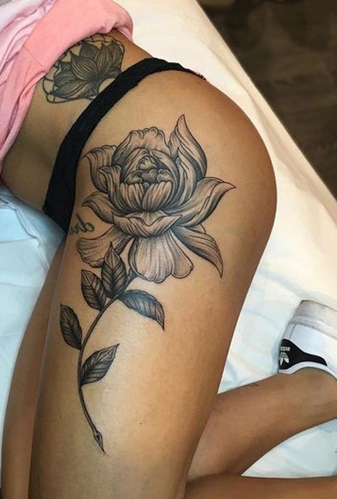 Rose Thigh Tattoos Women, Thigh Tattoo Black Women, Tight Tattoos For Women, Buttock Tattoo For Women, Lower Thigh Tattoos Women, Inner Thigh Tattoos Women, Rose Tattoo On Thigh, Thigh Tattoos Black Women, Female Thigh Tattoos