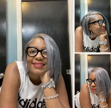 Grey Bobs For Black Women, Gray Bob Black Women, Natural Gray Hair Over 50 Black Women, Silver Crowns, Gray Bob, Grey Blending, Grey Hair Journey, Grey Bob Hairstyles, Healthy Relaxed Hair