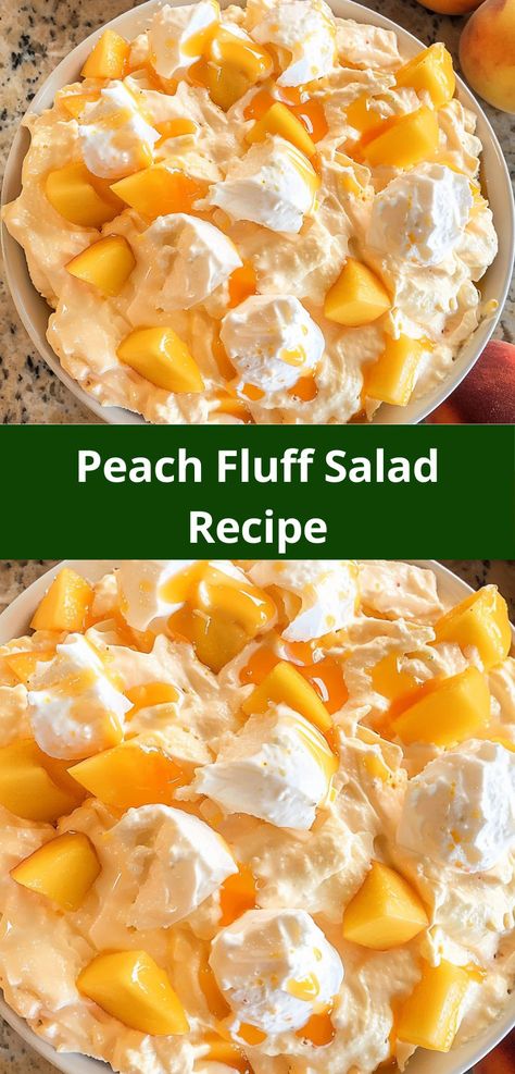 Delicious Peach Fluff Salad, a fluffy and fruity delight for any time! Peach Fluff, Dessert Salad Recipes, Fluff Salad Recipes, Easy Fruit Salad Recipes, Fluff Salad, Homemade Chocolate Pudding, Fluff Recipe, Fluff Desserts, Fruit Salad Easy