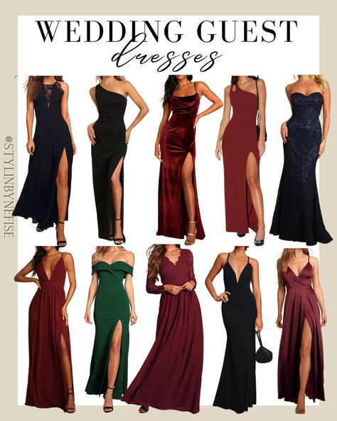 Fall Wedding Guest Dress Semi Formal, Weeding Dress Guests Fall, Wedding Guest Dress Maroon, Halloween Wedding Guest Attire, Wedding Reception Guest Dress, Wedding Guest Dress October, Fall Wedding Guest Dress October, October Wedding Guest Outfits, October Wedding Guest Dress