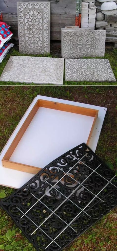 Upcycle Rubber Door Mats | Cheap Garden Cement Projects Diy Cement Projects, Cement Ideas, Diy Garden Patio, Cement Projects, Cheap Garden, Rubber Door Mat, Diy Cement, Cement Blocks, Cheap Backyard