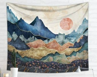 Sunset Mandala, Nature Tapestry, Boho Style Interior, Mountain Tapestry, Tapestry Nature, Cool Dorm Rooms, Mandala Tapestries Wall Hangings, Forest Tapestry, Bohemian Wall Hanging