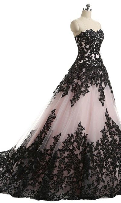 Black And Pink Wedding Dress, Pink And Black Wedding Dress, Black And Pink Gown, Ball Gowns Pink, Ball Gowns With Sleeves, Blush Pink And Black Wedding, Vintage Gothic Wedding, Black And Pink Wedding, Wedding Dress With Lace Sleeves