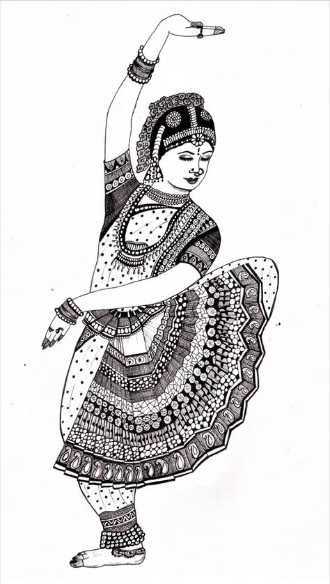 Mandala Art Bharatanatyam, Bharatanatyam Poses Drawing, Mandala Dance Art, Classic Dance Drawing, Bharatnatyam Mandala Art, Dancing Mandala Art, Classical Dance Mandala Art, Classical Dance Drawing Pencil, Bharatanatyam Poses Sketches