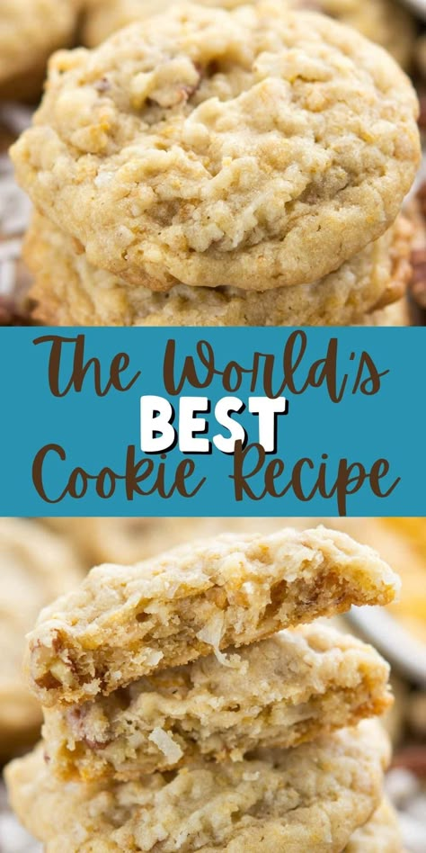 These are seriously the WORLD'S BEST COOKIES! That's their name - a crunchy but soft cornflake cookie filled with oats, pecans and coconut! Worlds Best Cookies, Nutella Cookie, Crazy For Crust, Cookie Brownie Bars, Chocolate Cookie Recipes, Best Cookies, Food Cookies, Spice Cookies, C Is For Cookie