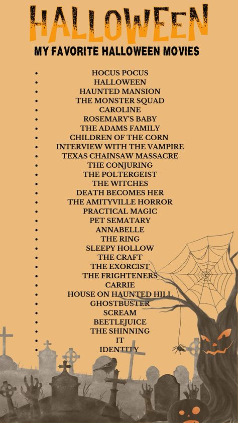 Our favorite Halloween Movie List October Movie List, October Movie, October Movies, Halloween Movies List, Weekend Family Getaways, House On Haunted Hill, Children Of The Corn, Monster Squad, 10 October