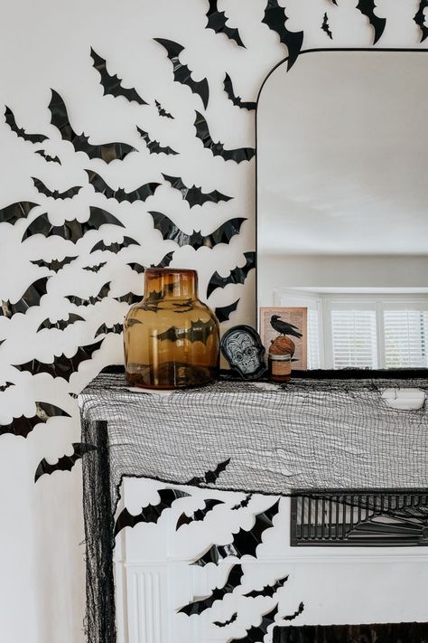 Halloween Decor, Halloween Mantel, Halloween Fireplace, Bats on Wall Decor Bats Flying Out Of Fireplace, Bats Around Fireplace, Halloween Bats On Wall Fireplace, Halloween Bats Fireplace, Bats Over Fireplace, Bats On Fireplace Halloween, Bats Around Mirror, Wall Bats Halloween, Bats Around Tv