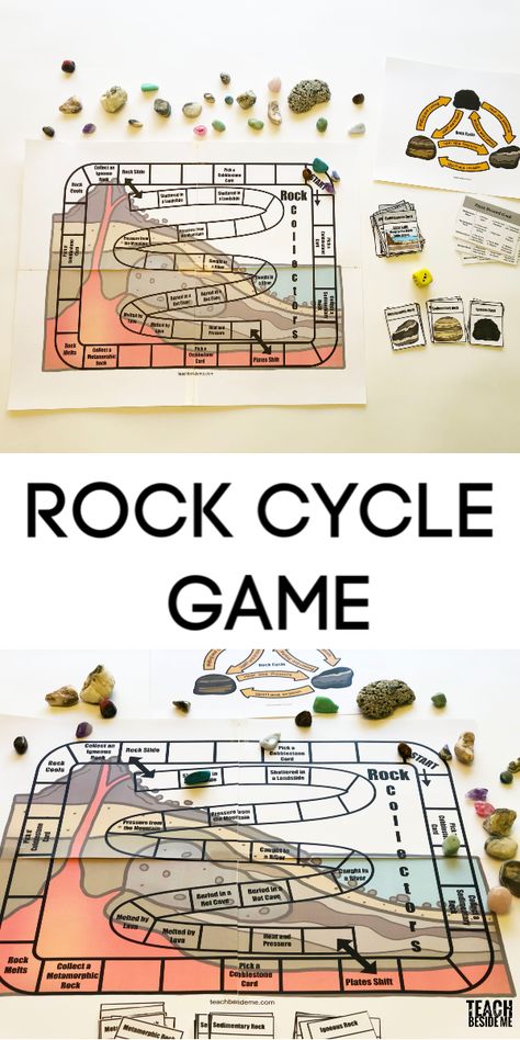 Geology Sensory Bin, Geology Homeschool Unit, Science Board Games, Igneous Rocks Activities, Waldorf Geology, Geology Crafts, Rock Cycle Poster, Rock Cycle Activities, Rock Cycle For Kids