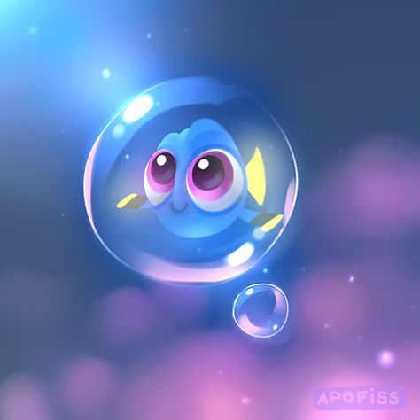 dory in a bubble by Apofiss.deviantart.com on @DeviantArt Big Eyes, Bubbles, Deviantart, Fish, Water, Blue