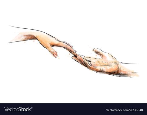 Hands Reaching Out Drawing, Hands Touching Painting, Hands Almost Touching, Reaching Out Drawing, Hand Reaching Out Drawing, Hands Reaching For Each Other, Drawing Of Hands, Hands Touching, Splash Vector