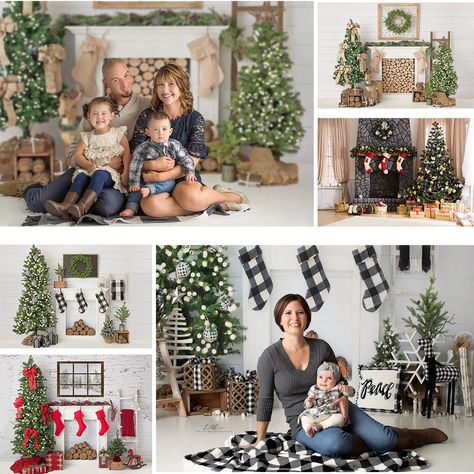 Family Pictures Christmas Tree Indoor, Sock Wreath, Party Banner Background, Number Photography, Fireplace Background, Fireplace Winter, Backdrops Photography, Christmas Family Photoshoot, Fireplace Pictures