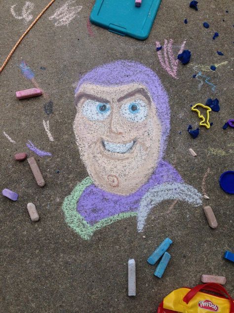 Pin for Later: Belle and Other Disney Favorites Come to Life in This Amazing Chalk Art Buzz Lightyear Sidewalk Drawing, Chalk Art Christmas, Chalk Art Quotes, Street Chalk Art, Fun Chalk Art, Chalk Design, Sidewalk Chalk Art, Sidewalk Art, Chalk Drawings