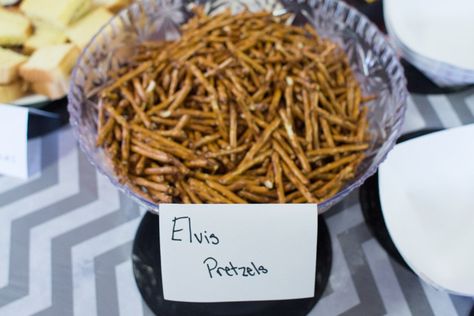 Be sure and serve Elvis pretzels at your Elvis party! Elvis Presley Party Food Ideas, Elvis Themed Party Food, Elvis Party Food, Elvis Birthday Party Ideas, Elvis Party Ideas Decoration, Elvis Presley Birthday Party Ideas, Elvis Party Ideas, Elvis Themed Birthday Party, Elvis Themed Party