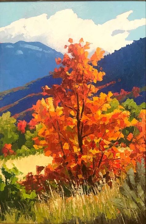 Landscape Pictures To Paint, Autumn Gouache Painting, Gouache Autumn Painting, Fall Mountain Painting Acrylic, Fall Landscapes Acrylic, Idol Signature, Utah Landscape, Autumn Painting Impressionism, High Mountain