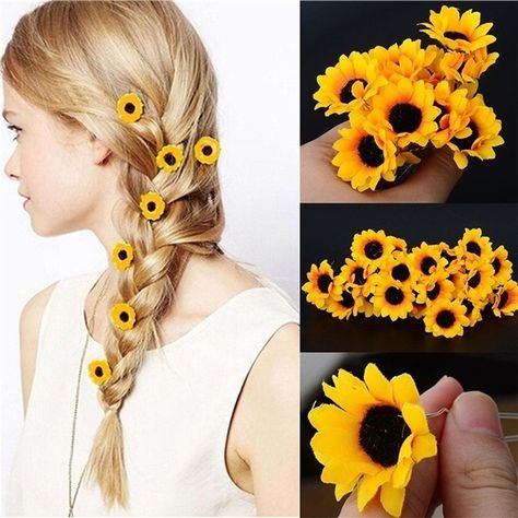 Bridesmaid Ponytail, Sunflower Hair, Summer Hair Accessories, Bridal Sunflowers, Hair Accessories Pins, Unique Hair Accessories, Hair Cuffs, Floral Hair Clip, Bridal Wedding Hair