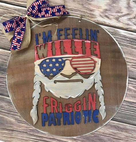 Thrifting Projects, Laser Cut Door, Patriotic Door Hanger, 3d Door, Wooden Door Hangers, Book Party, Dixie Belle Paint, Willie Nelson, Welcome Decor