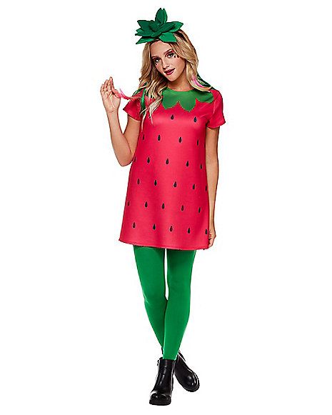 Strawberry Dress Costume - Spirithalloween.com Fruit Halloween Costumes, Strawberry Costume Diy, Watermelon Costume, Food Halloween Costumes, Strawberry Costume, Easy Halloween Costumes For Women, Fruit Costumes, Top Halloween Costumes, Pirate Halloween Costumes