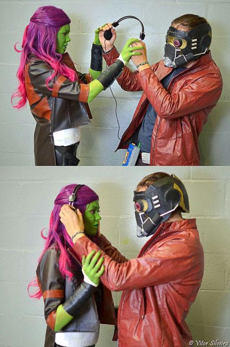 Gamora And Peter Costume, Star Lord Halloween Costume, Guardians Of The Galaxy Cosplay, Gamora Costume, Halloween Dress Up Ideas, Halloween Fits, Awesome Cosplay, Peter Quill, Halloween Makeup Inspiration