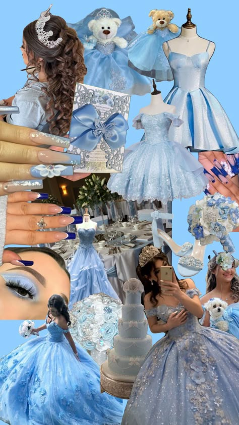 Light blue 🦋🐋 comment colors I should do next! #outfitinspo #vibes #quincenera #quince #foryou #fyp #fypshuffle #blue #blueaesthetic #sparkle #princess #cinderella Quince After Party Dress, White Dress Code Party, Baby Blue Quince, Blue Quinceanera Ideas, Sweet 16 Cinderella Theme, Blue Quinceanera Theme, Light Blue Quinceanera Dresses, Baby Blue Quinceanera, Light Blue Quince