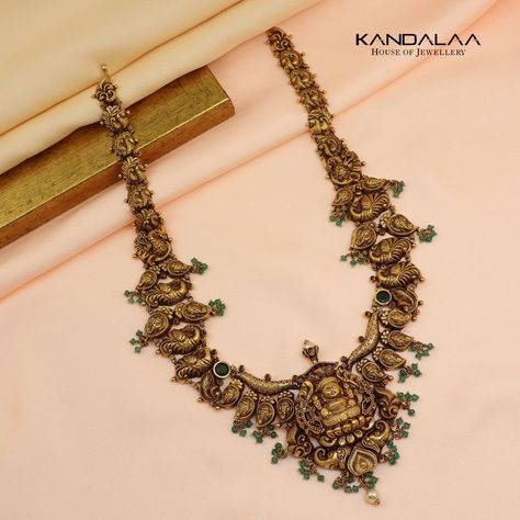 Kandalaa Jewellery, Haram Designs, Long Haram, Temple Jewelry Necklace, Temple Jewelry, Antique Bridal Jewelry, Wedding Jewellery Collection, Long Necklaces, Gold Long Necklace