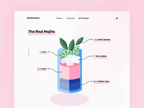 Cocktail App, Recipe Graphic, Recipe Design, Cocktail Recipe Book, Cocktail Videos, Ui Ux Inspiration, Ux Inspiration, Cocktail Book, Daily Ui