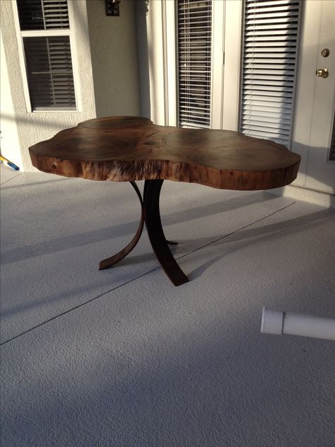 Base for our live edge slab found at Foreign Accents on Orange Avenue, Orlando. Raw Edge Table, Kitchen Nooks, Wine Barrel Furniture, Pedestal Table Base, Table Bases, Barrel Furniture, Live Edge Coffee Table, Kitchen Nook, Live Edge Table