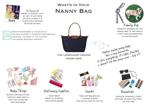 what's in your nanny bag Live In Nanny Tips, Nanny Bag Essentials, Pink Hygiene, Nanny Aesthetic, Nanny Crafts, Nanny Binder, Nanny Bag, Nanny Diaries, Babysitting Flyers