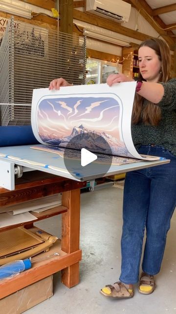 Sarah Finger on Instagram: "Watch my “Shuksan Alpenglow” reduction woodcut print come to life layer by layer!  This one minute video encompasses almost 2 months of printing. After each layer was printed, I pulled out my carving tools and carved the next layer of the print from this one block. The block was slowly carved away until just the last layer remained. This method is called reduction printing, and it produces a limited edition! I can’t reprint this piece again even if I wanted to.  This limited edition releases TODAY, March 29th, at 5 pm west coast time. It will not ship until the 2nd week of April because the ink needs plenty of time to dry! . . . . . . #printmaking #woodcut #woodcutprint #reductionprint #blockprint #process #handmade #maker #pacificnorthwest #pnwartist #bellingha Dry Printmaking, Printmaking Woodcut, Reduction Printmaking, Reduction Woodcut, Reduction Print, Layer By Layer, Woodcut Print, Woodcuts Prints, Carving Tools