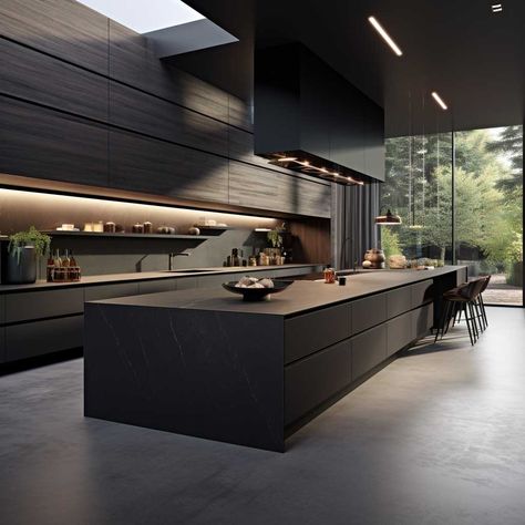 Explore the mystique of modern dark kitchens as we delve into seven stunning design ideas. Learn how to balance rich, dark hues with sleek, contemporary elements to create a kitchen that is both sophisticated and functional. Modern Dark Kitchen, Kitchen Cozy, Modern Black Kitchen, Dark Modern, Interior Design Per La Casa, Dream Kitchens Design, Dark Kitchen, House Design Kitchen, Luxury Kitchen Design