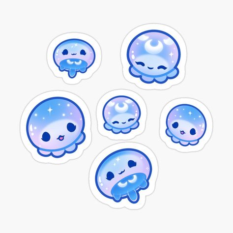 Jellyfish Cute Art, Jellyfish Stickers Printable, Cute Stickers Ideas For Journal, Jellyfish Illustration Cute, Chibi Jellyfish, Cute Jellyfish Drawing, Kawaii Stickers Png, Cute Fish Drawing, Jellyfish Png