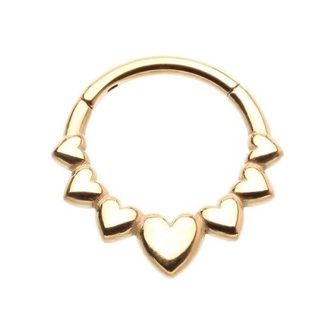 PRICES MAY VARY. STYLE: Heart Lined Hinged Segment Clicker Ring MATERIAL: stainless steel GAUGE/BAR THICKNESS: 16GA (1.2mm) DIAMETER LENGTH: 3/8" (10mm) Cute Septum Rings Gold, Cute Septum Rings, Septum Piercing Jewelry, Face Jewelry, Septum Rings, Accessory Inspo, Face Jewellery, Septum Jewelry, Body Jewelry Piercing