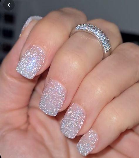 Shimmery White Gel Nails, Neutral Nails With Silver Glitter, White Shimmer Gel Nails, Short Nail Designs White Silver Glitter, Chunky Glitter Nails Short, Sparkle Gel Nails, Neutral Nails Acrylic, Wedding Nails Glitter, Formal Nails