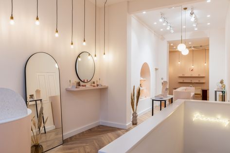 Astrid & Miyu ~ Notting Hill Skincare Office, Selfridges Manchester, Welded Bracelet, Bali Decor, Nail Salon Interior Design, Nail Salon Interior, Selfridges London, Salon Interior Design, Sustainable Shopping