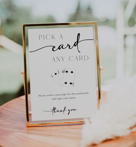 Matching items coming soon! New products added daily, follow my shop for updates. Other wedding table signs here ⇾ https://www.etsy.com/uk/shop/irenepaperie?search_query=wedding ⚡︎ This item is a self-edited digital template. Nothing physical is shipped to you. ⚡︎ Make your wedding day even more special with our guest book sign for playing cards. This unique guestbook idea combines the elegance of a wedding guestbook with the fun of custom playing cards. Our minimalist wedding sign template allo Playing Card Guest Book Sign, Pick A Card Any Card Guest Book, Playing Card Guest Book, Guestbooks Ideas For Wedding, Card Guest Book, Wedding Decor Minimalist, Custom Playing Cards, Unique Guest Book, Signing Table Wedding