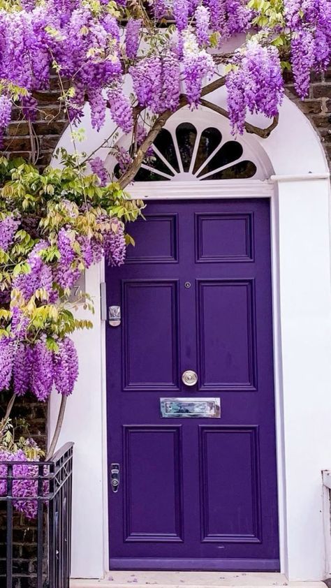 Tan Salon, Secret Garden Door, Purple Front Doors, Door Aesthetic, Front Door Styles, Europe 2024, Purple Door, Doors And Floors, Door Murals